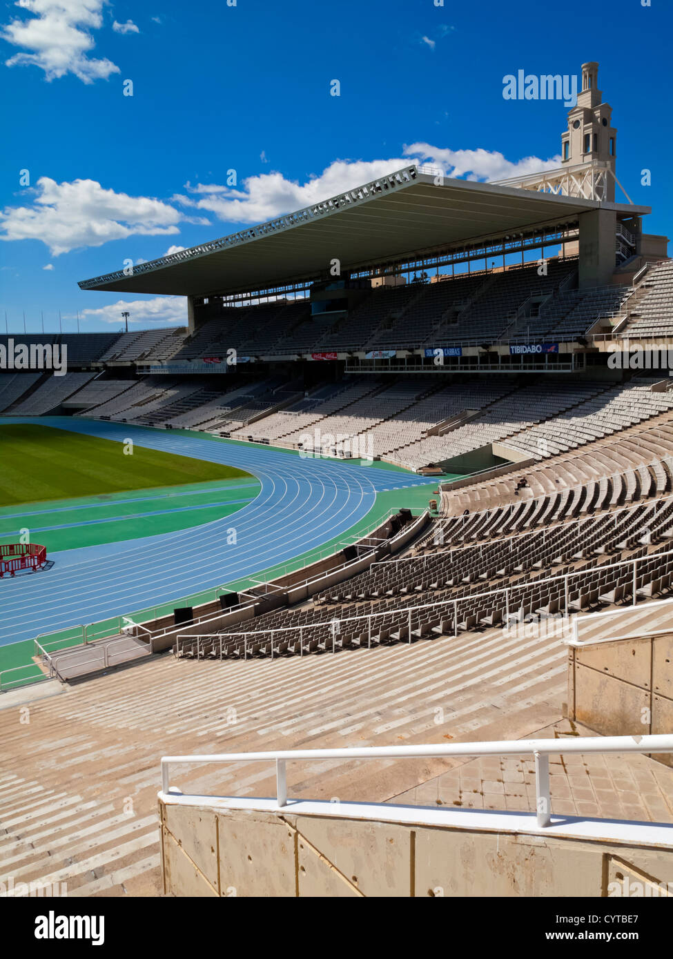 Barcelona Olympic Stadium at Montjuic Barcelona Spain built in 1927 and renovated for the 1992 Olympic games with empty seats Stock Photo