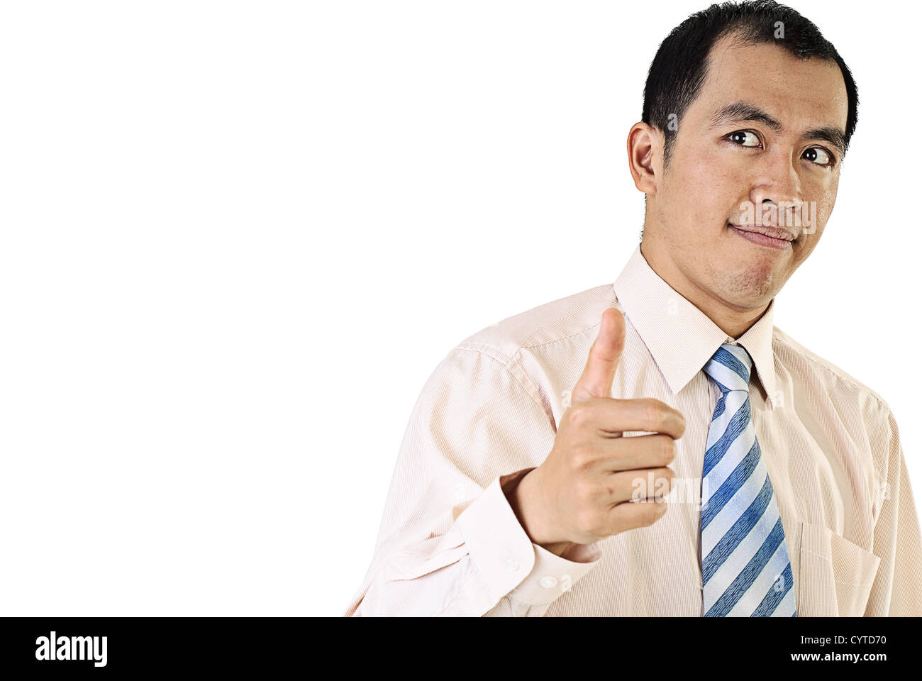 Asian business man portrait thumb up and confident expression on white ...