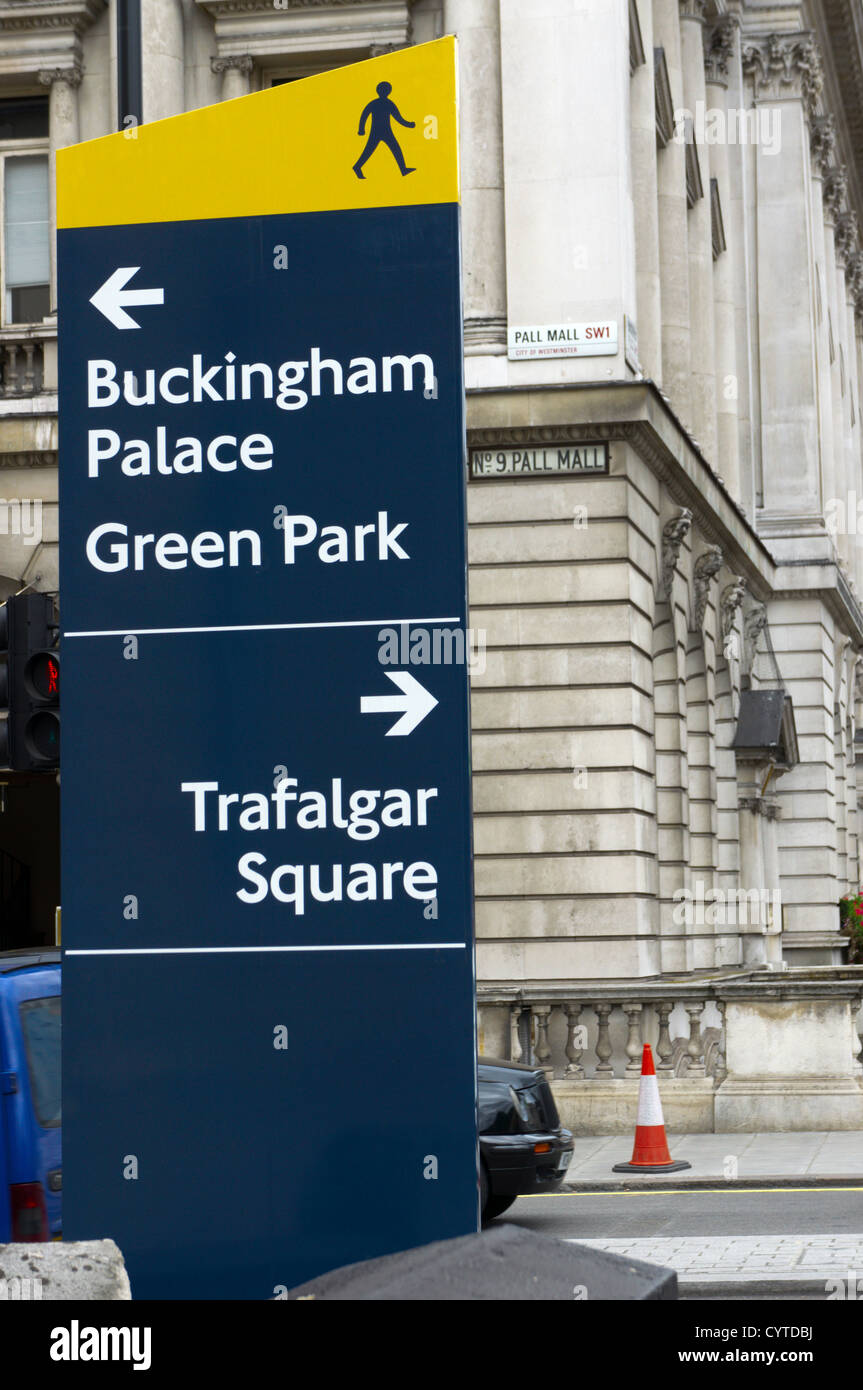 Sign giving pedestrians directions to various London attractions. Stock Photo