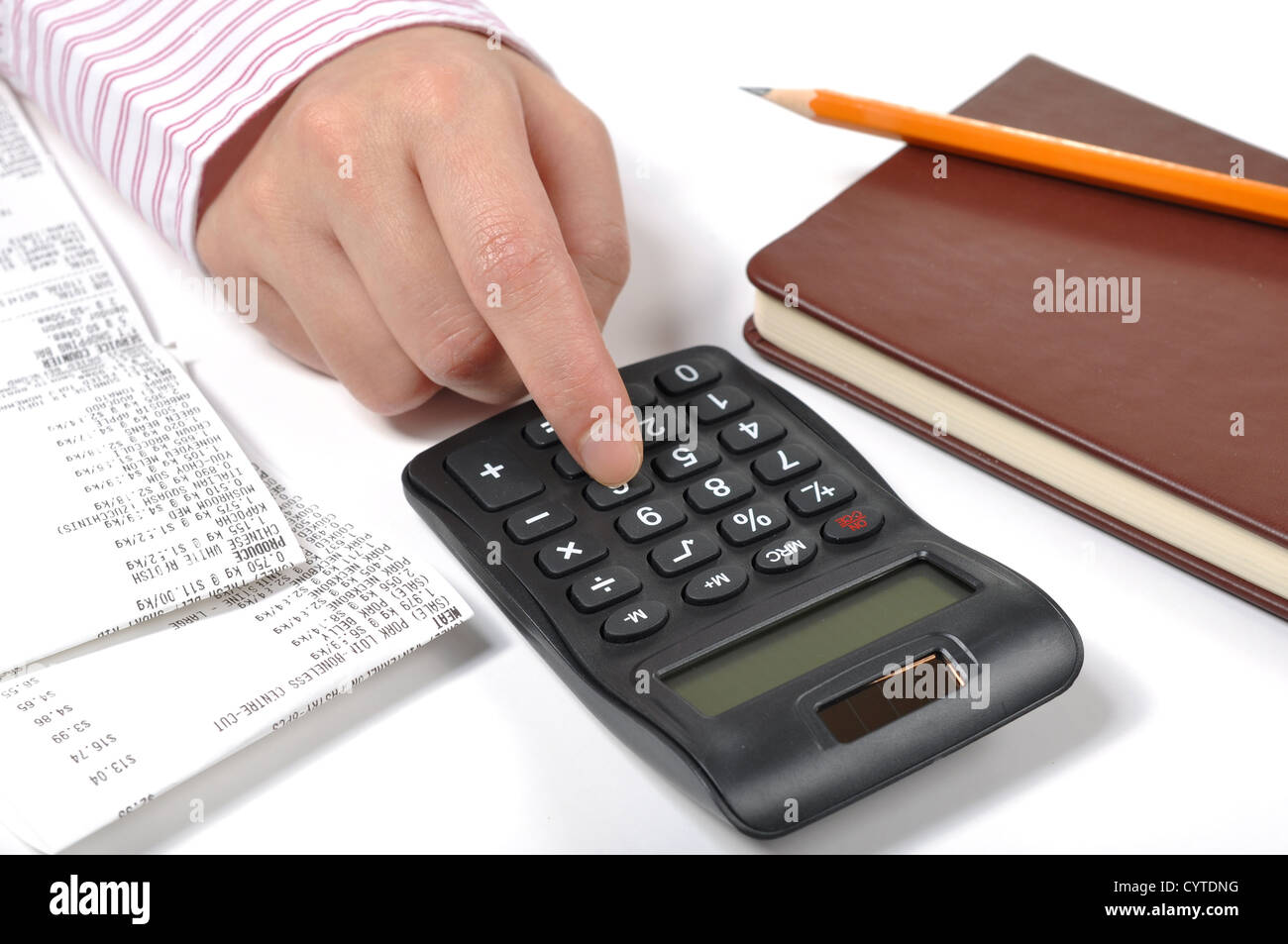 Business woman checking invoice Stock Photo