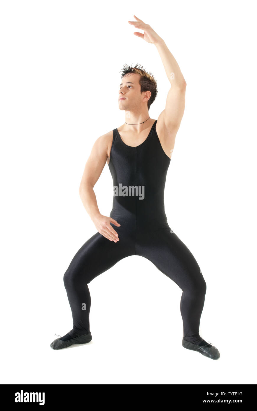 Young man dancing ballet isolated on white background, full lenght portrait. Stock Photo