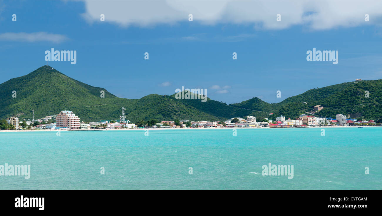 Panorama of town of Philipsburg in Sint Maarten or Saint St. Martin in Caribbean Stock Photo