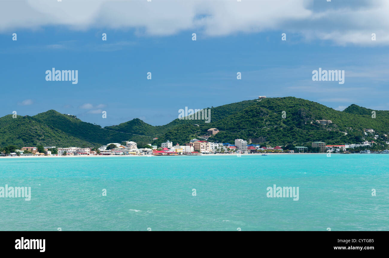 Panorama of town of Philipsburg in Sint Maarten or Saint St. Martin in Caribbean Stock Photo