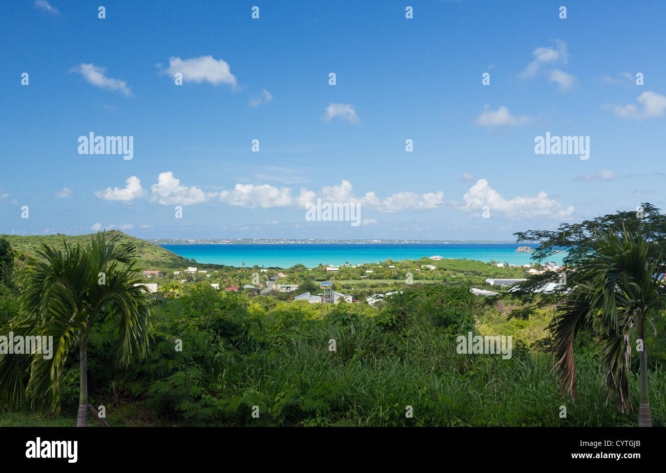 Overlook of town of Grand Case on St Martin Sint Maarten in Caribbean Stock Photo