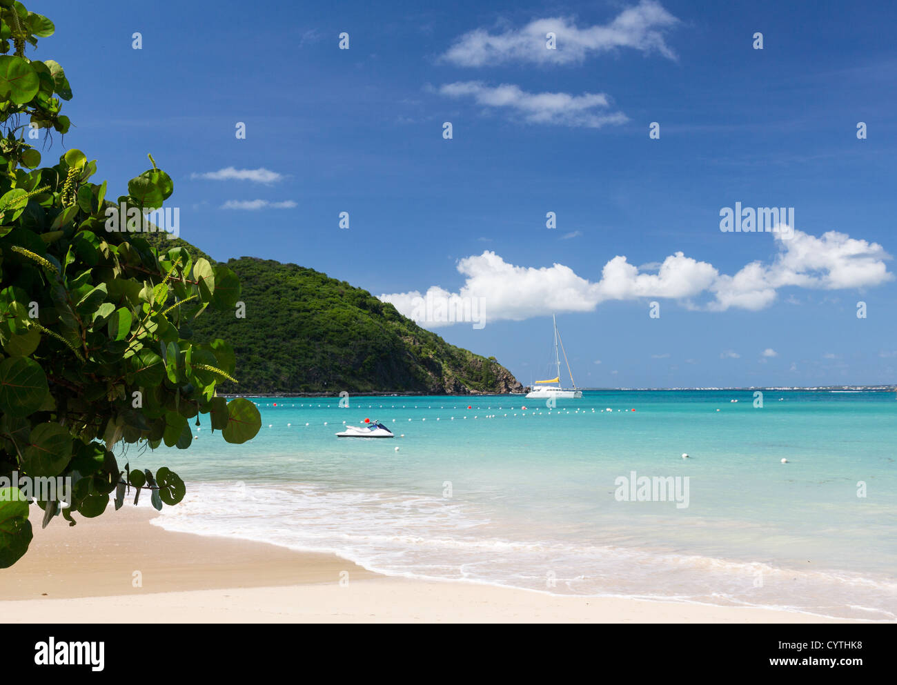 Anse Marcel beach and boats on french side of St Martin Sint Maarten