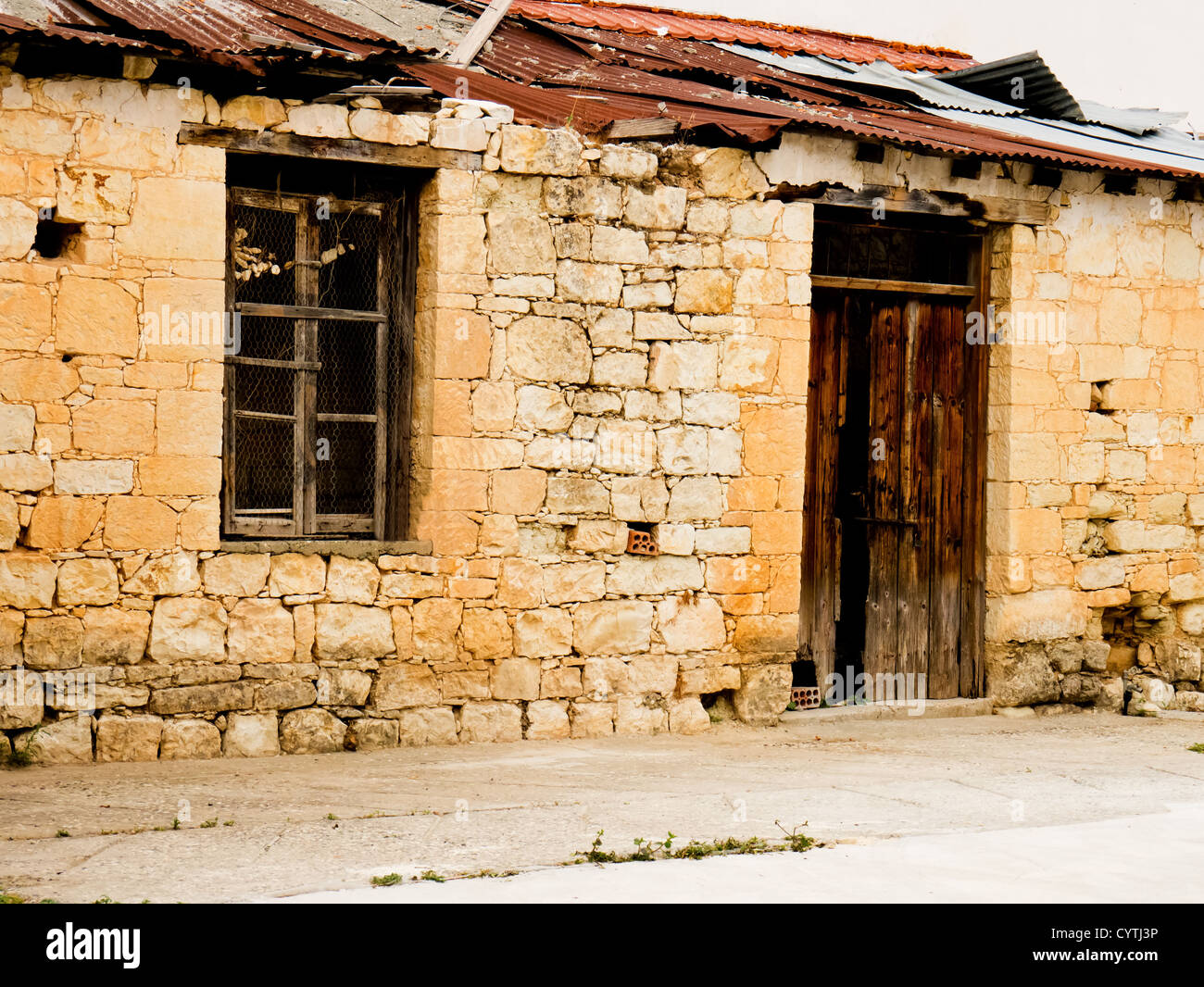 A derelict house in Omodos, Cyprus Stock Photo
