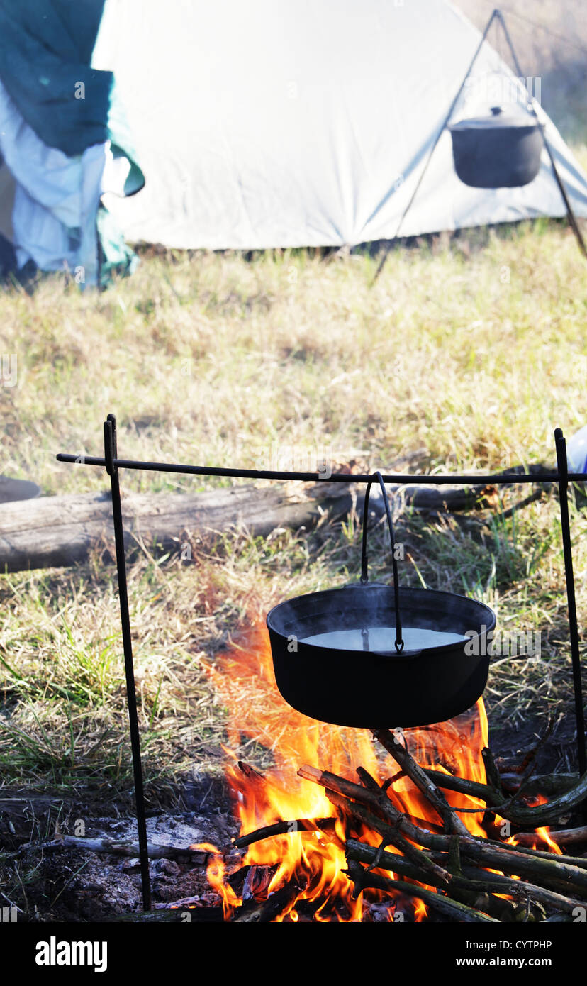 Old kettle in camping Stock Photo Alamy