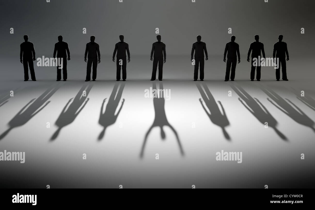 A lonely winner - raw of people casting long shadows Stock Photo - Alamy