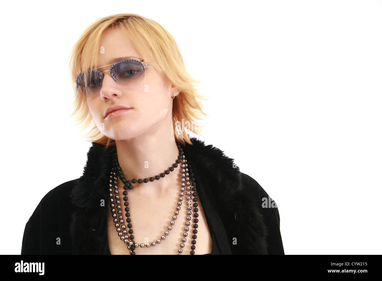Beautiful blonde woman in sunglasses and a furry coat Stock Photo - Alamy