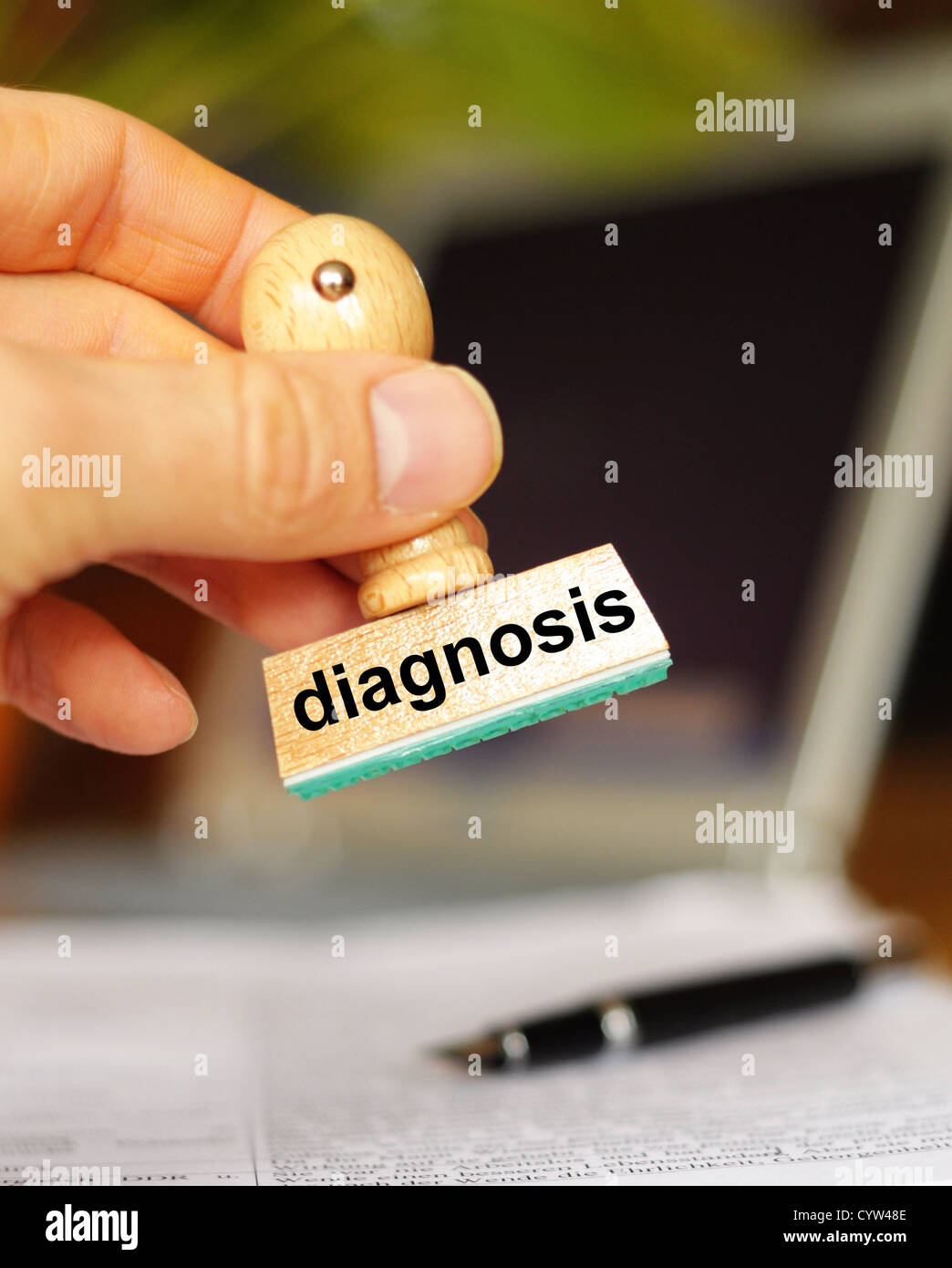 diagnosis stamp in hospital offcie showing health concept Stock Photo