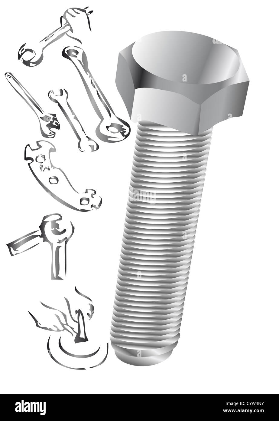 Bolt and wrenches isolated on white background Stock Photo - Alamy
