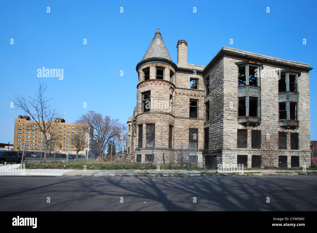 Abandoned residential building in Brush Park, Detroit, Michigan Stock Photo