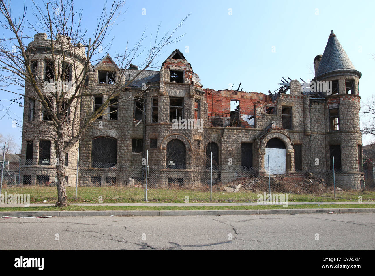 Abandoned residential building in Brush Park, Detroit, Michigan Stock Photo