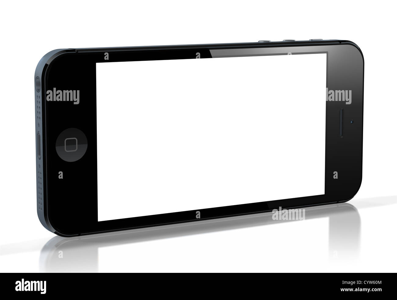 New Apple iPhone 5 with blank screen on white background. This was ...