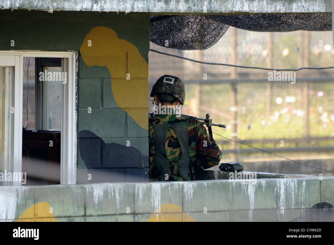 South Korean soldier at a checkpoint inside the DMZ, South Korea Stock ...