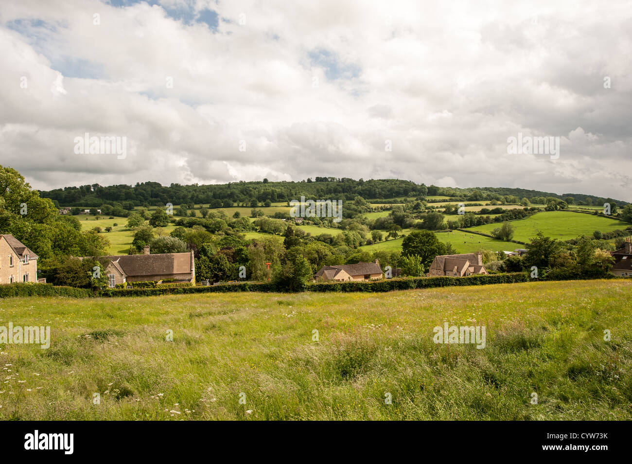 PAINSWICK, UK View of the gently rolling hills of the Cotswolds