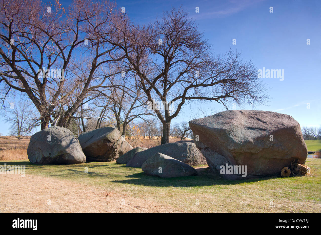 Three Maidens Rocks at entrance of Pipestone National Monument outside