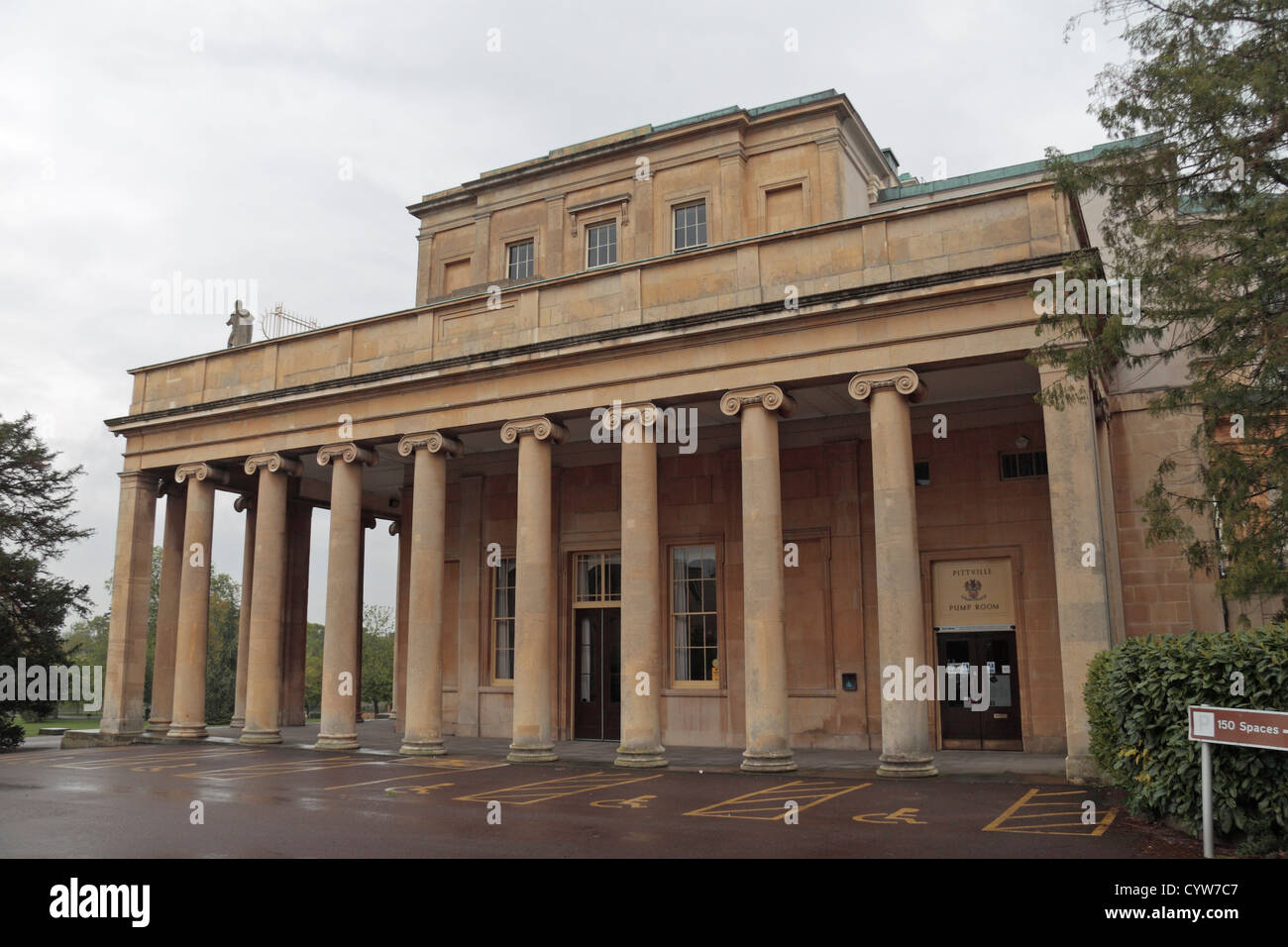 The impressive Regency architecture of the Pittville Pump Room, Pittville Park, Cheltenham, Gloucestershire, England. Stock Photo