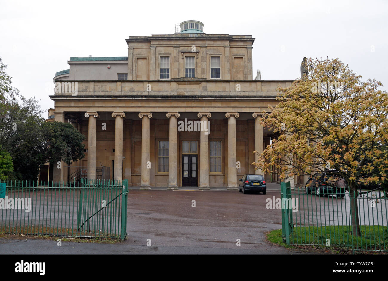 The impressive Regency architecture of the Pittville Pump Room, Pittville Park, Cheltenham, Gloucestershire, England. Stock Photo