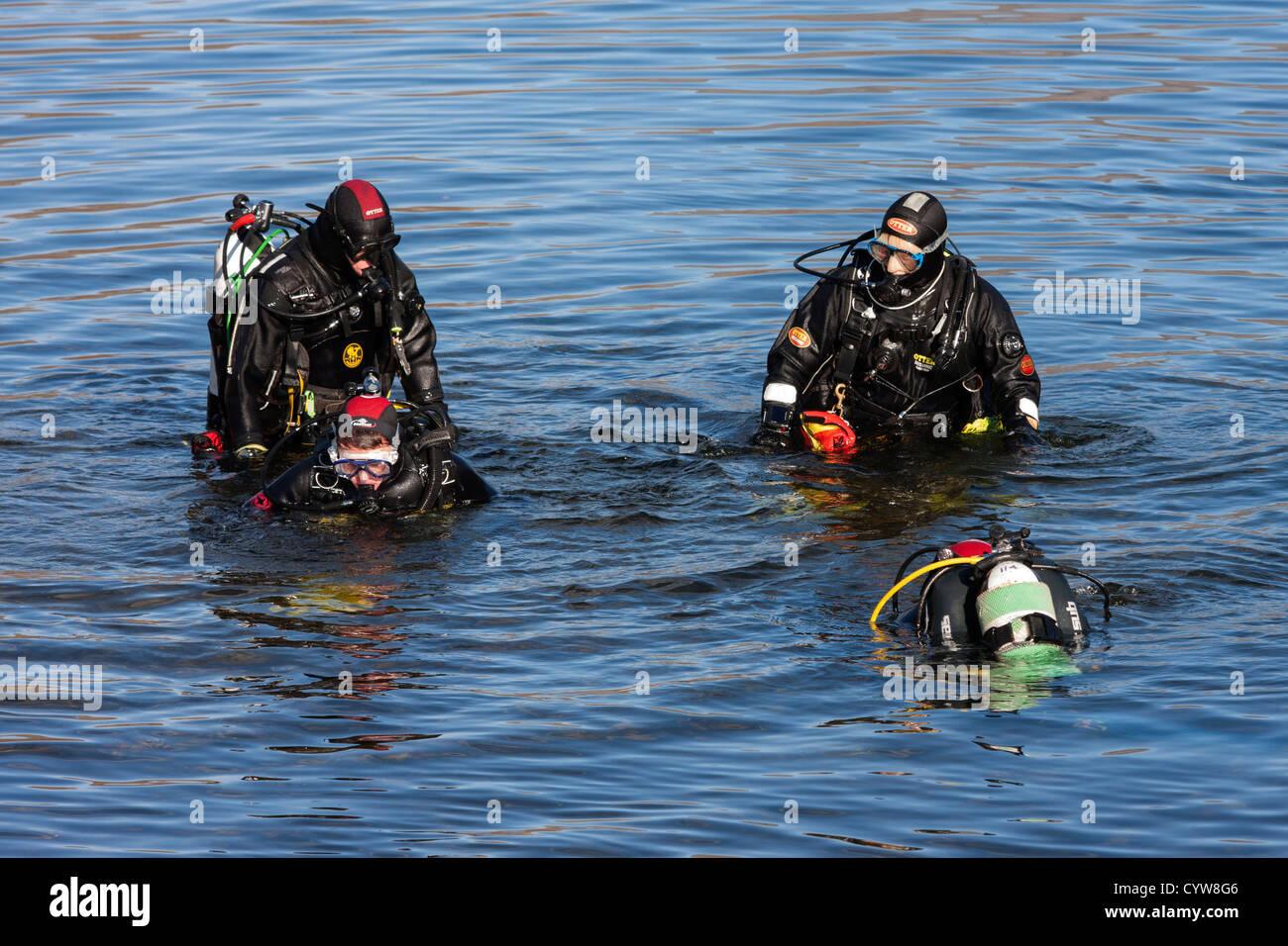 Sub Aqua diving club enjoying themselves in Wast Water Cumbria Stock Photo