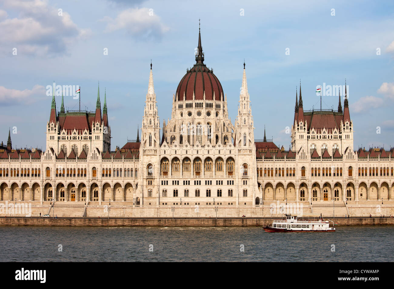 Hungarian Parliament Building Gothic Revival architecture by the Danube river in Budapest, Hungary. Stock Photo