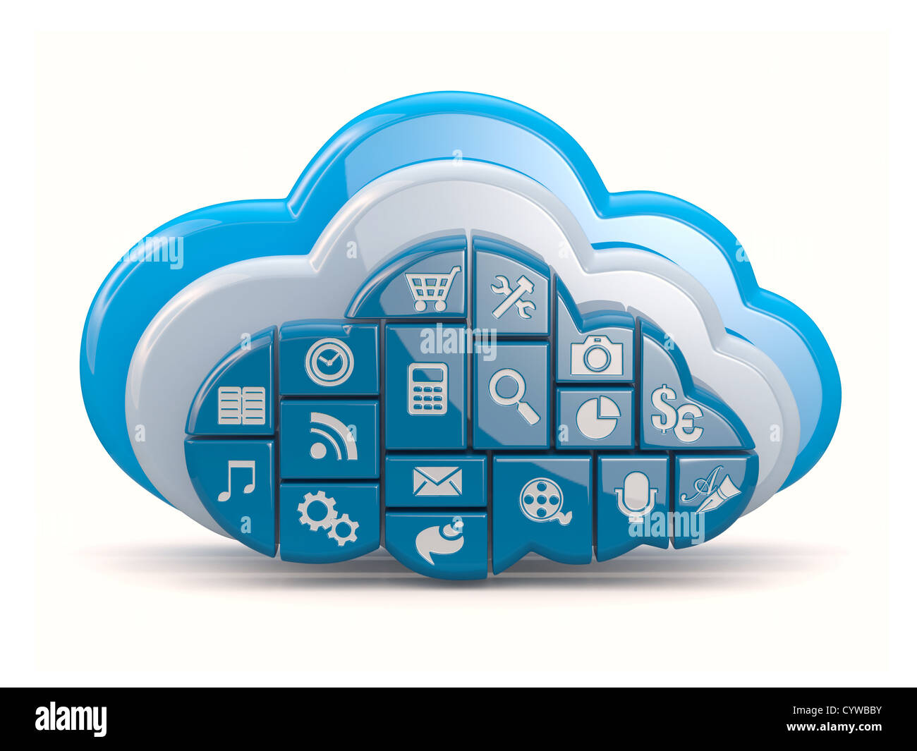 Cloud computing. Clouds as application icons on white background. 3d ...