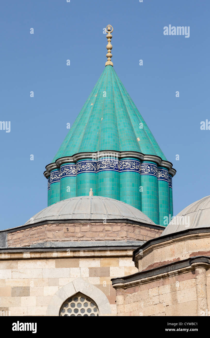 green dome, Mausoleum and Takiyya Complex of Mawlana Jalal al-Din Rumi, Konya, Turkey Stock Photo