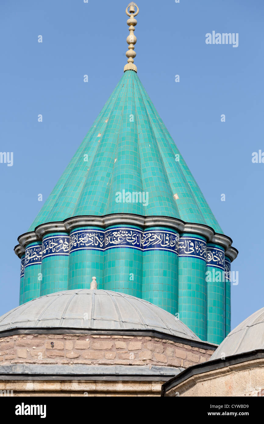 green dome, Mausoleum and Takiyya Complex of Mawlana Jalal al-Din Rumi, Konya, Turkey Stock Photo