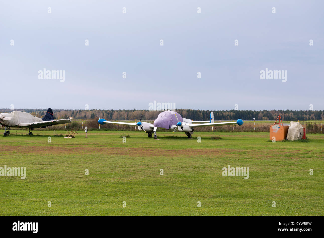small private aircraft propeller plane airfield airport Stock Photo