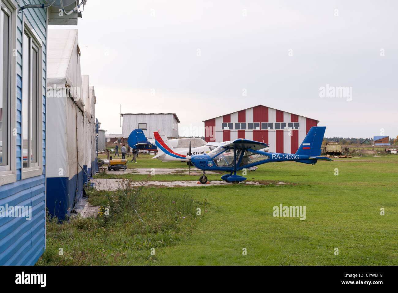 small private aircraft propeller plane airfield airport Stock Photo
