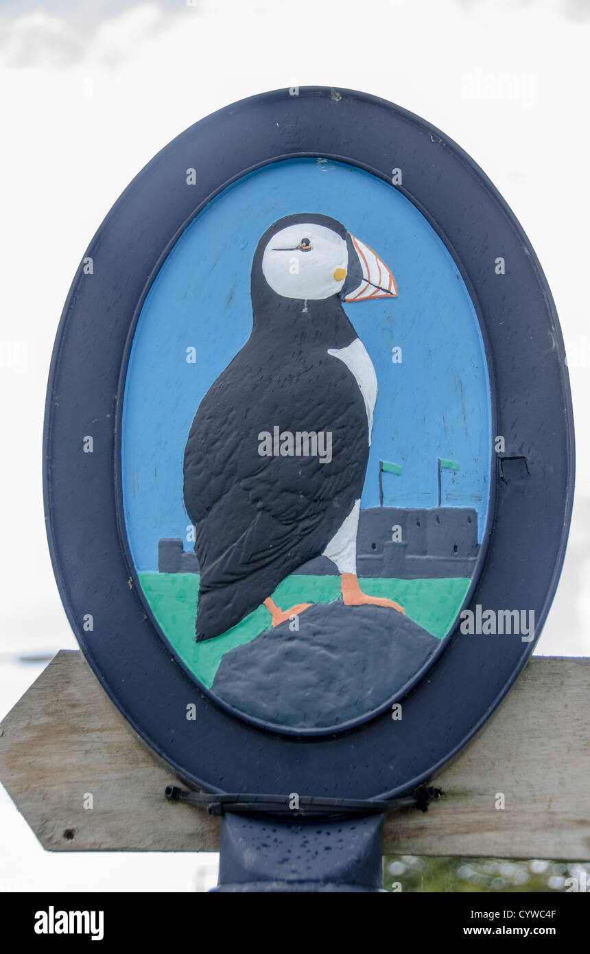 BEAUMARIS, Wales A puffin sign in Beaumaris on the island of Anglesey