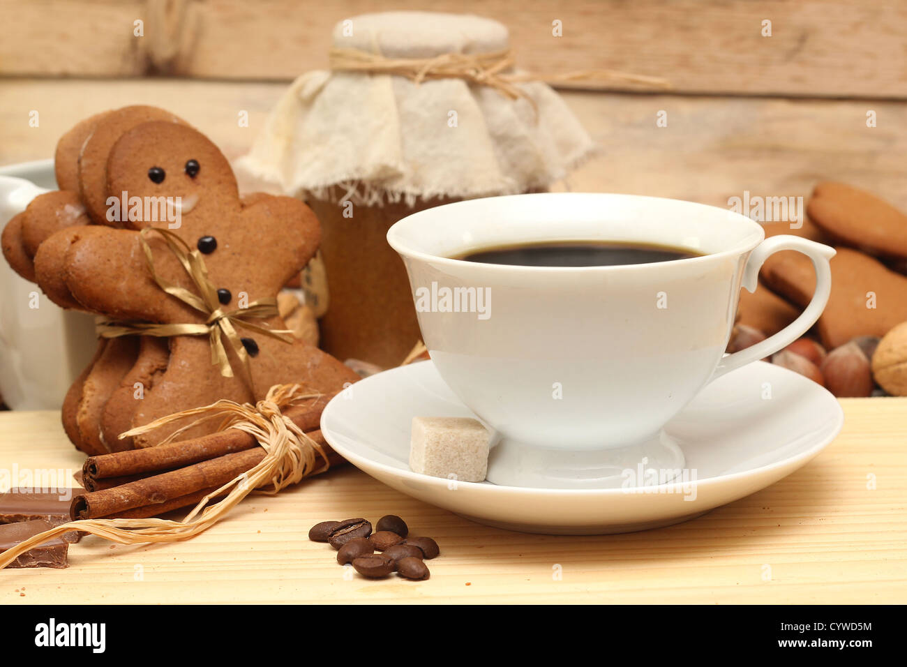 gingerbread man and a cup of coffee Stock Photo