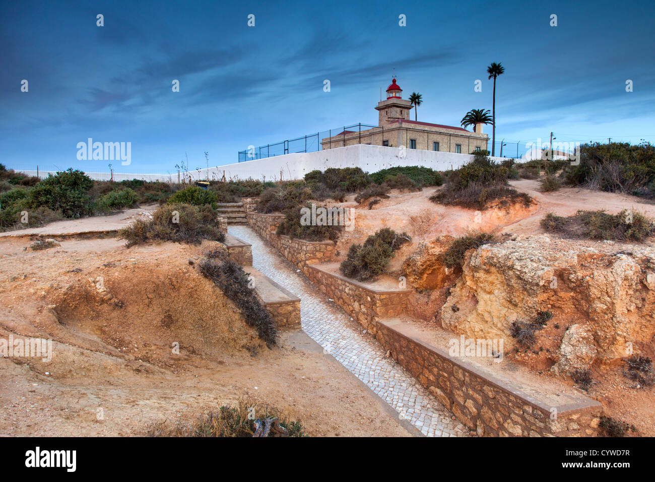 Lagos lighthouse captured at dawn, Portugal. Stock Photo