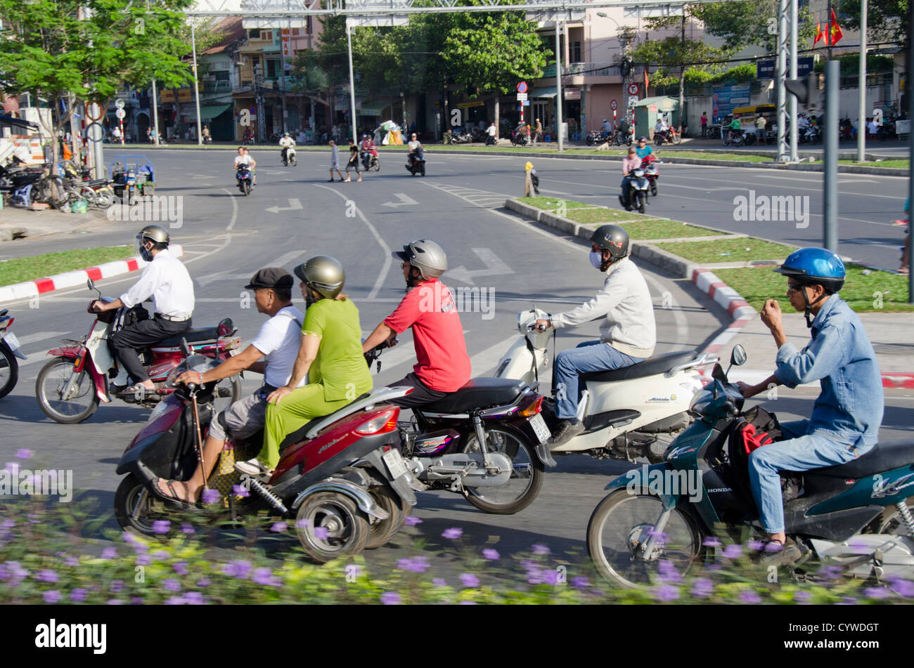 Crossing The Road In Vietnam Stock Photo - Download Image Now