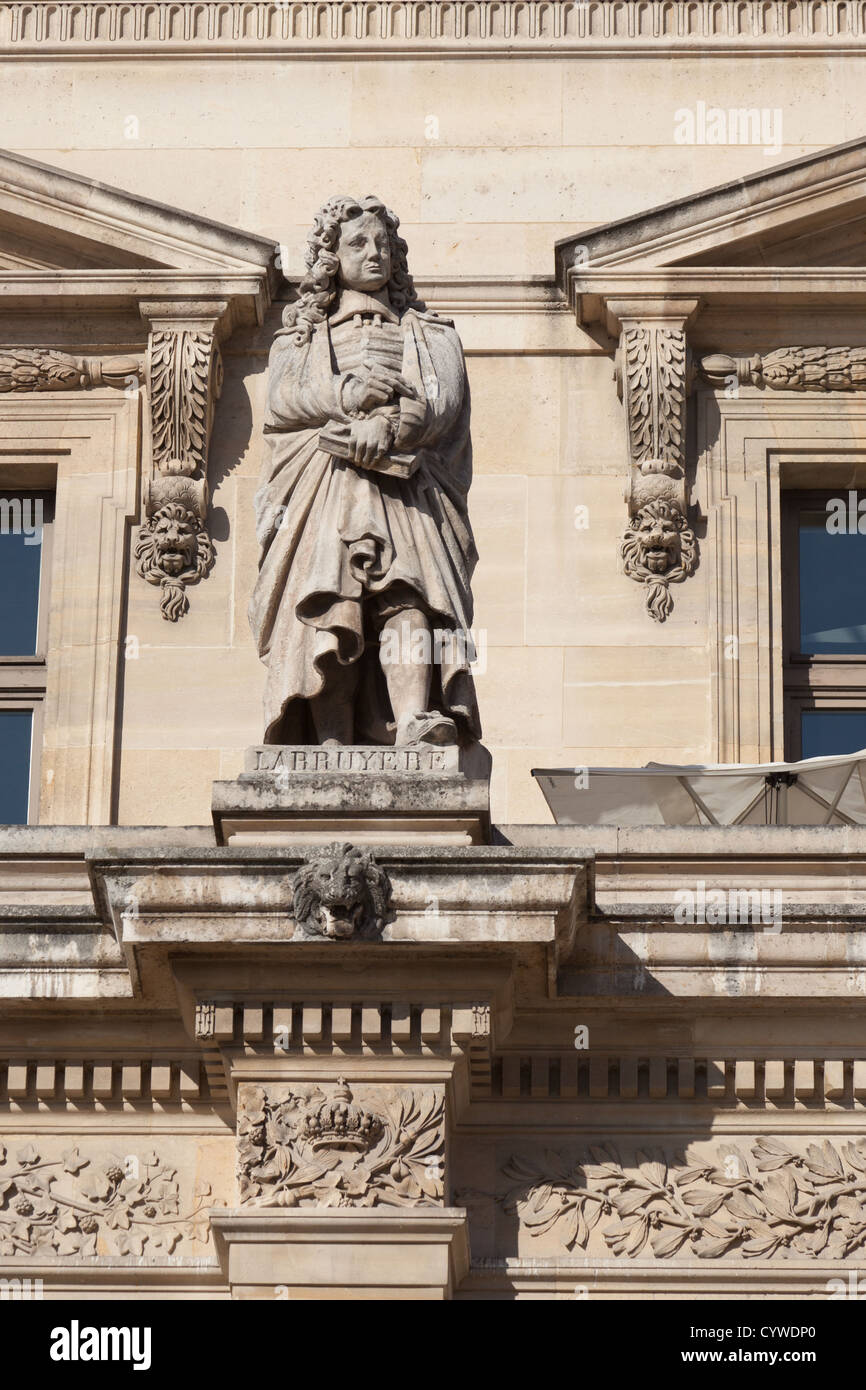 Statue of Jean de la Bruyère (1645- 1696) seventeenth century French writer and moralist. Cour Napoleon, Louvre Museum, Paris Stock Photo