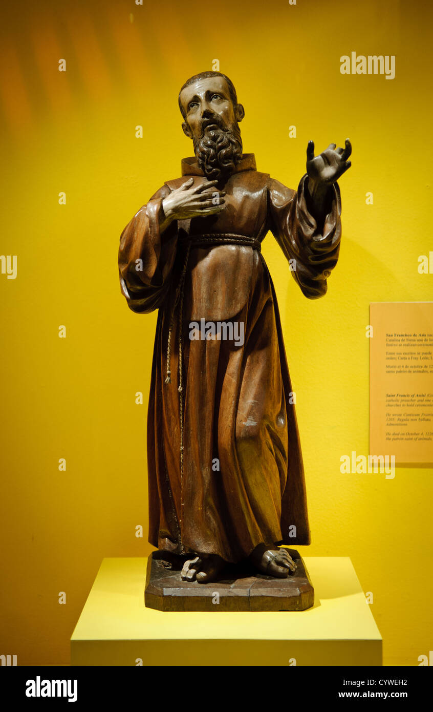 A statue of a monk in the museum in the Casa Santo Domingo hotel that is built amongst the ruins of a former monastery. Famous for its well-preserved Spanish baroque architecture as well as a number of ruins from earthquakes, Antigua Guatemala is a UNESCO World Heritage Site and former capital of Guatemala. Stock Photo