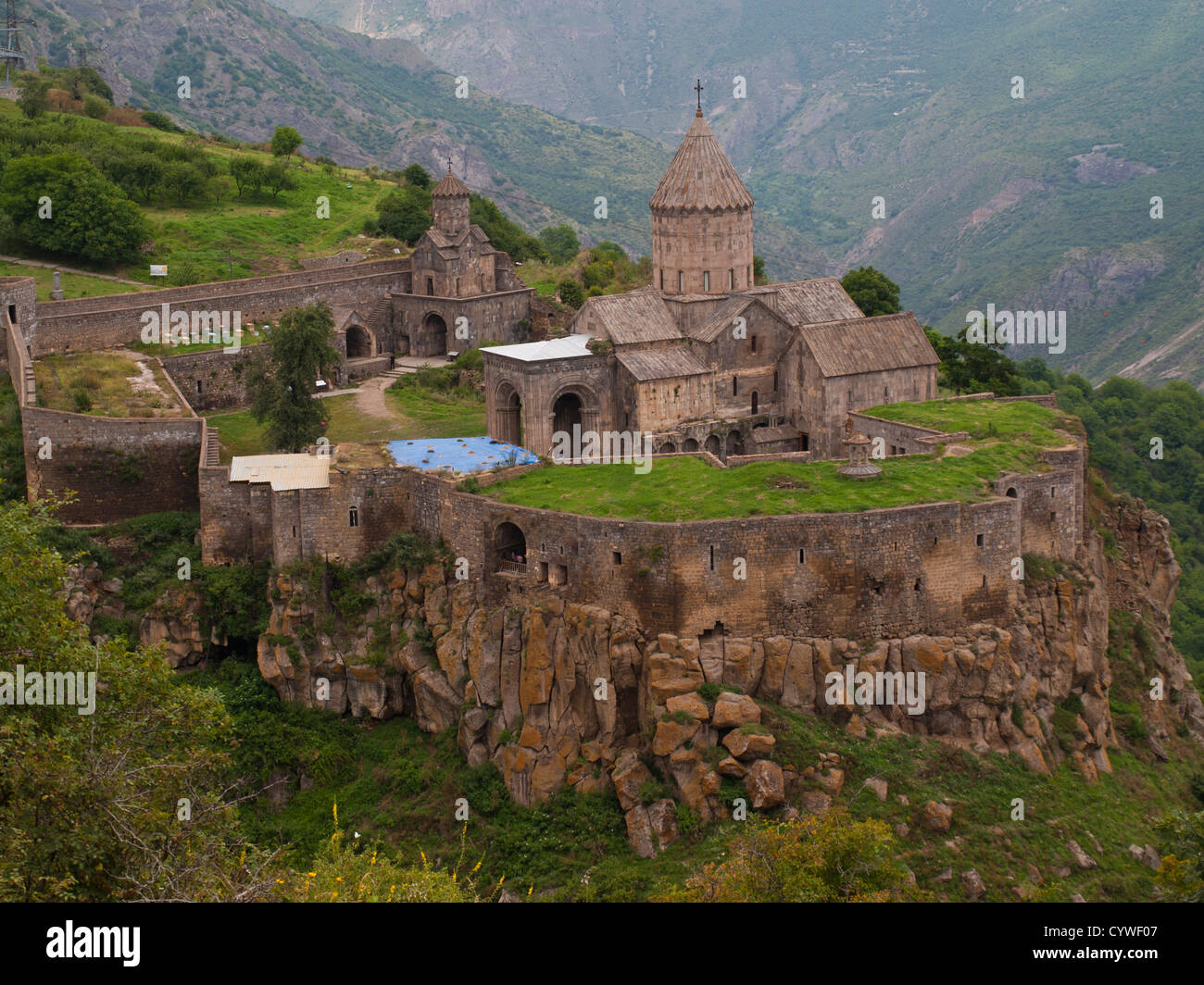 Tatev monastery on the rocky edge of the mountain Stock Photo