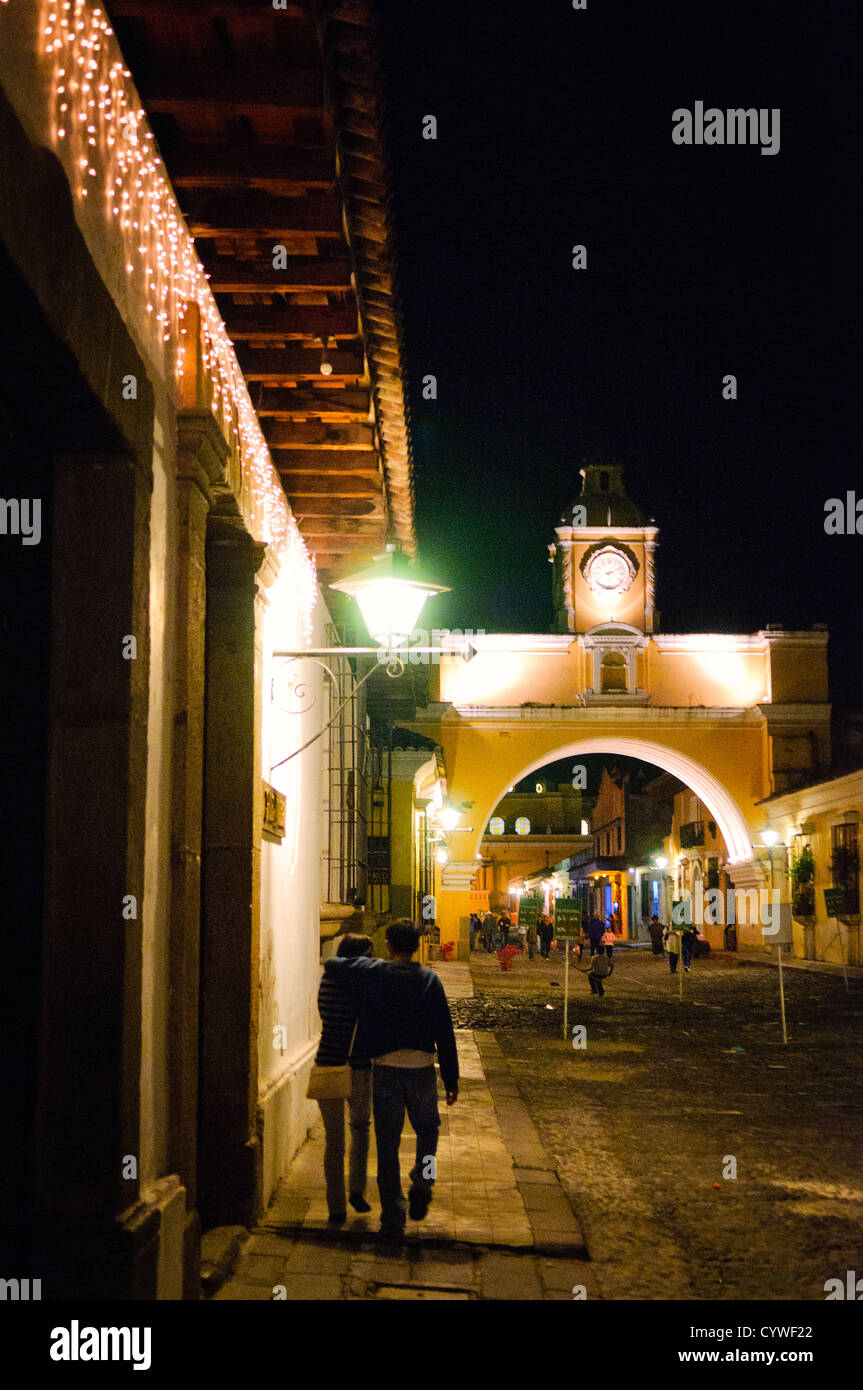 The famous Santa Catalina Arch in downtown Antigua, Guatemala, connecting two parts of a convent
