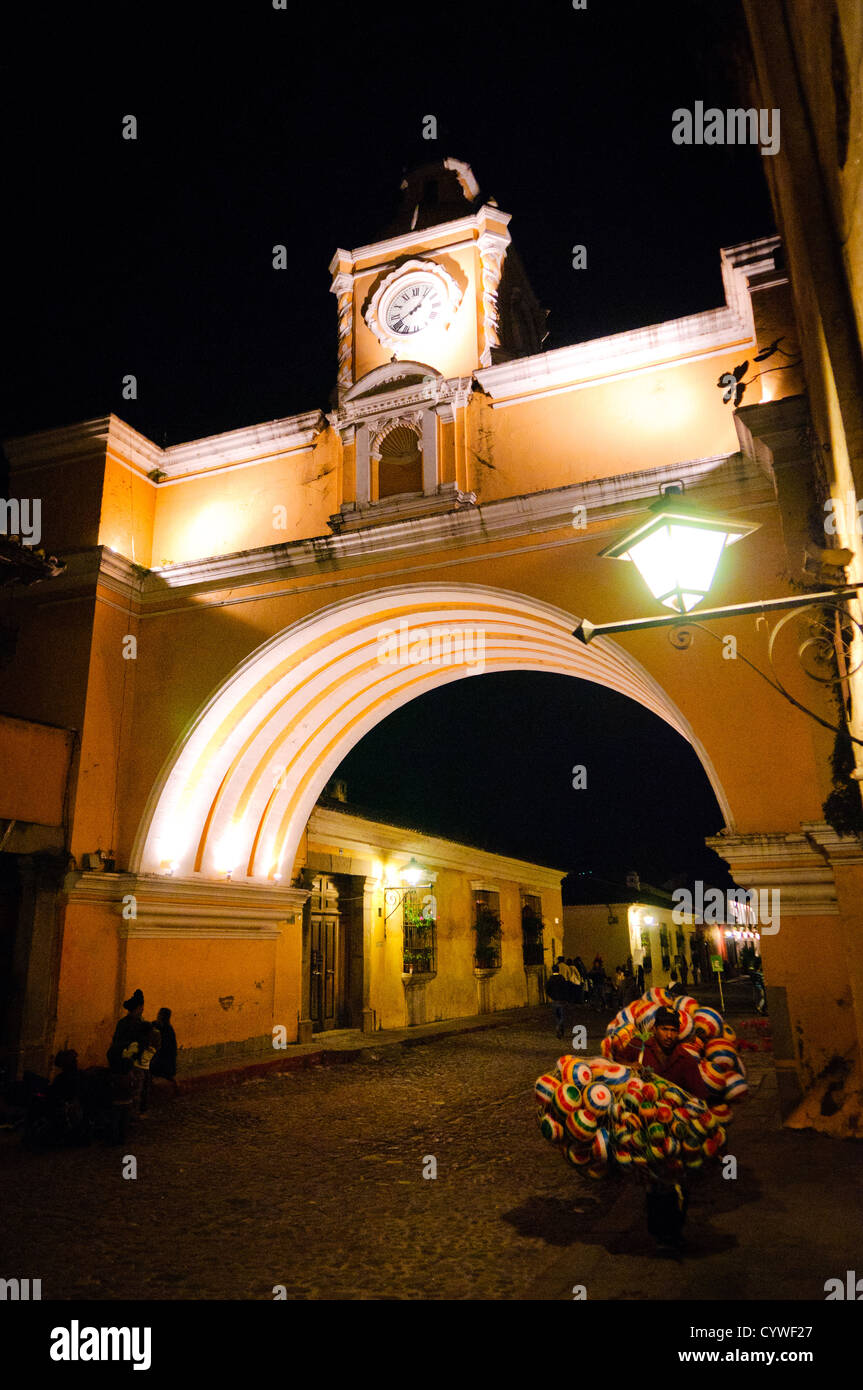 The famous Santa Catalina Arch in downtown Antigua, Guatemala, connecting two parts of a convent
