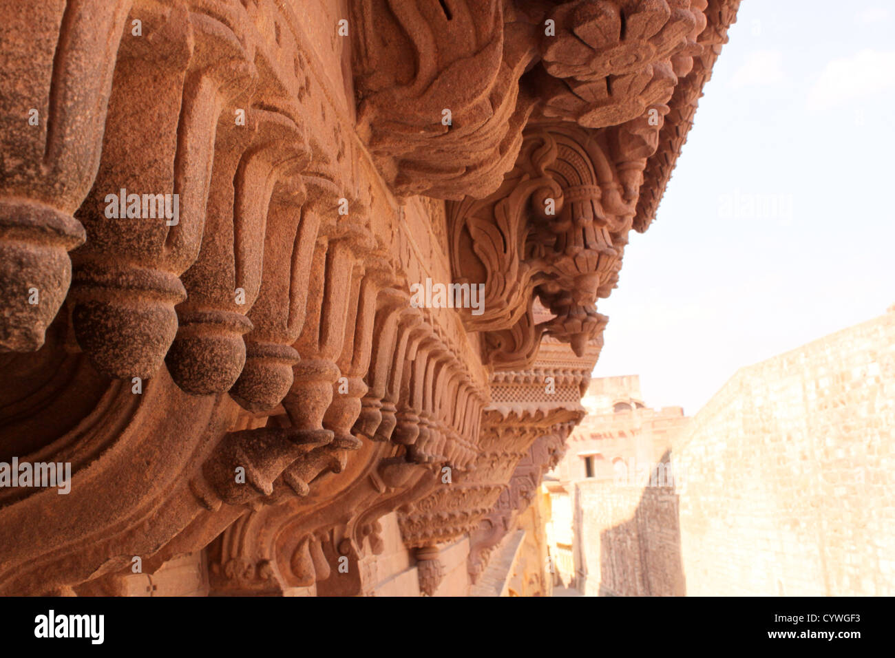 Red stone carving Jodhpur Rajasthan India Stock Photo