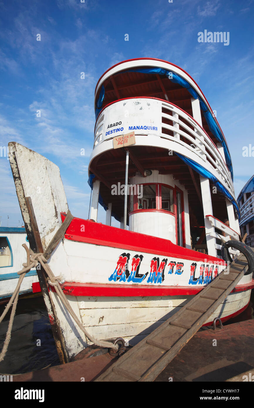 Riverboat moored at port, Manaus, Amazonas, Brazil Stock Photo