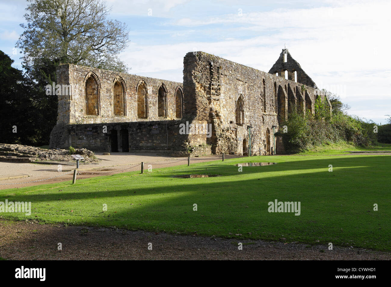 The ruins of Battle Abbey church at the site of the Norman Conquest at the Battle of Hastings in 1066, Sussex, England, UK, GB Stock Photo