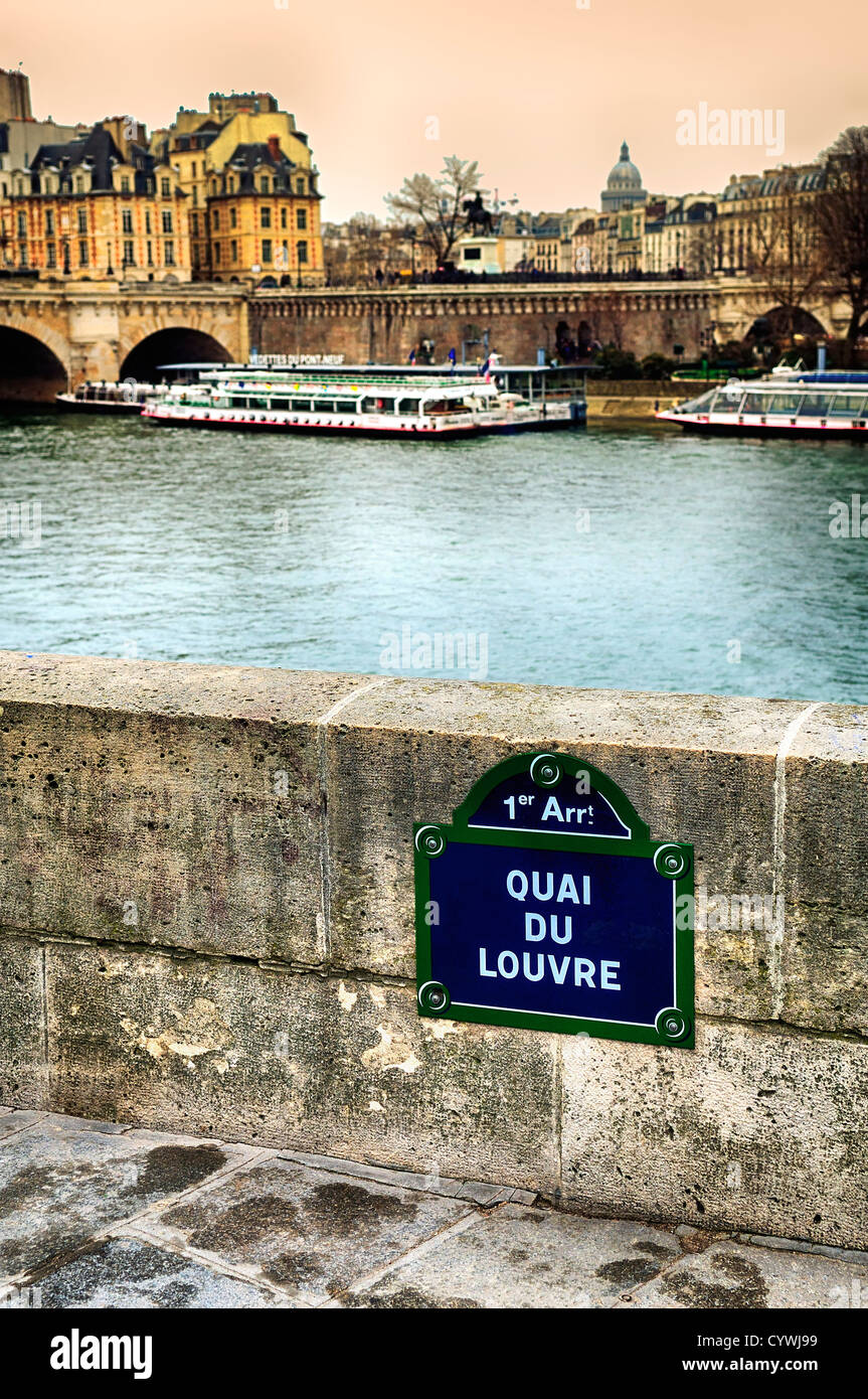 quai du Louvre street sign in Paris, France Stock Photo