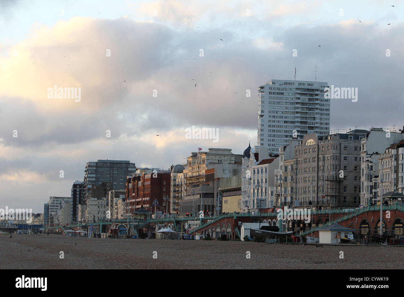 Homes, hotels, flats, shops and restaurants on Brighton seafront, East Sussex, UK. Stock Photo