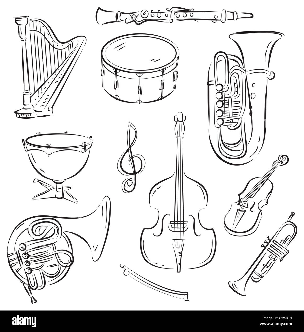 Vector sketch set of Symphony Orchestra musical instruments Stock Photo -  Alamy