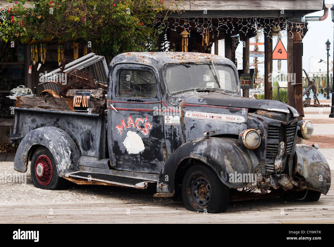 Old pick up truck outside a store in the Florida Keys Stock Photo