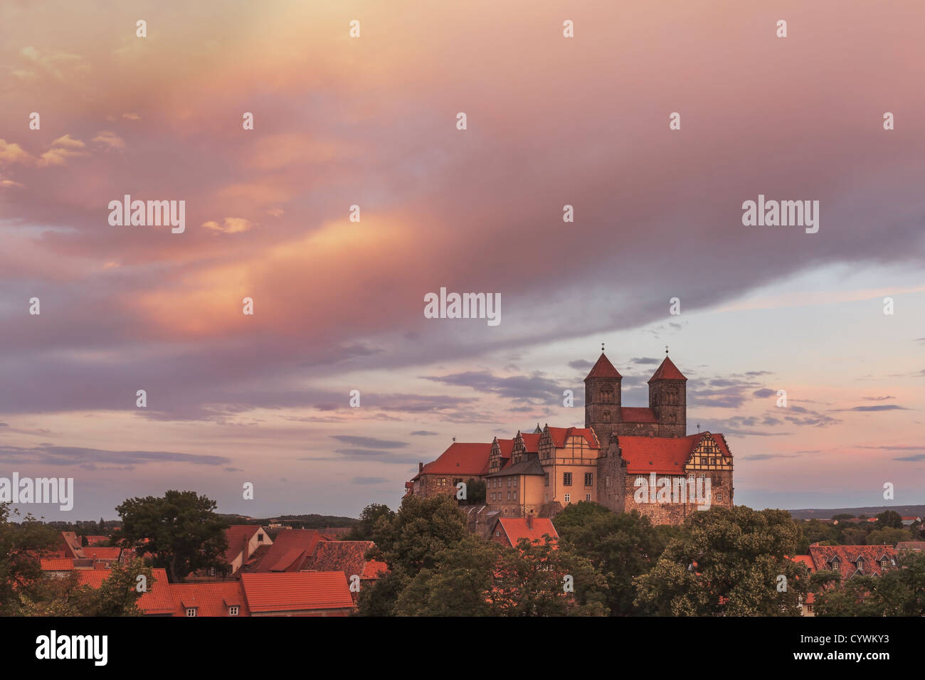 Castle and Collegiate Church of St. Servatius on the Schlossberg, Quedlinburg, Saxony-Anhalt, Germany, Europe Stock Photo