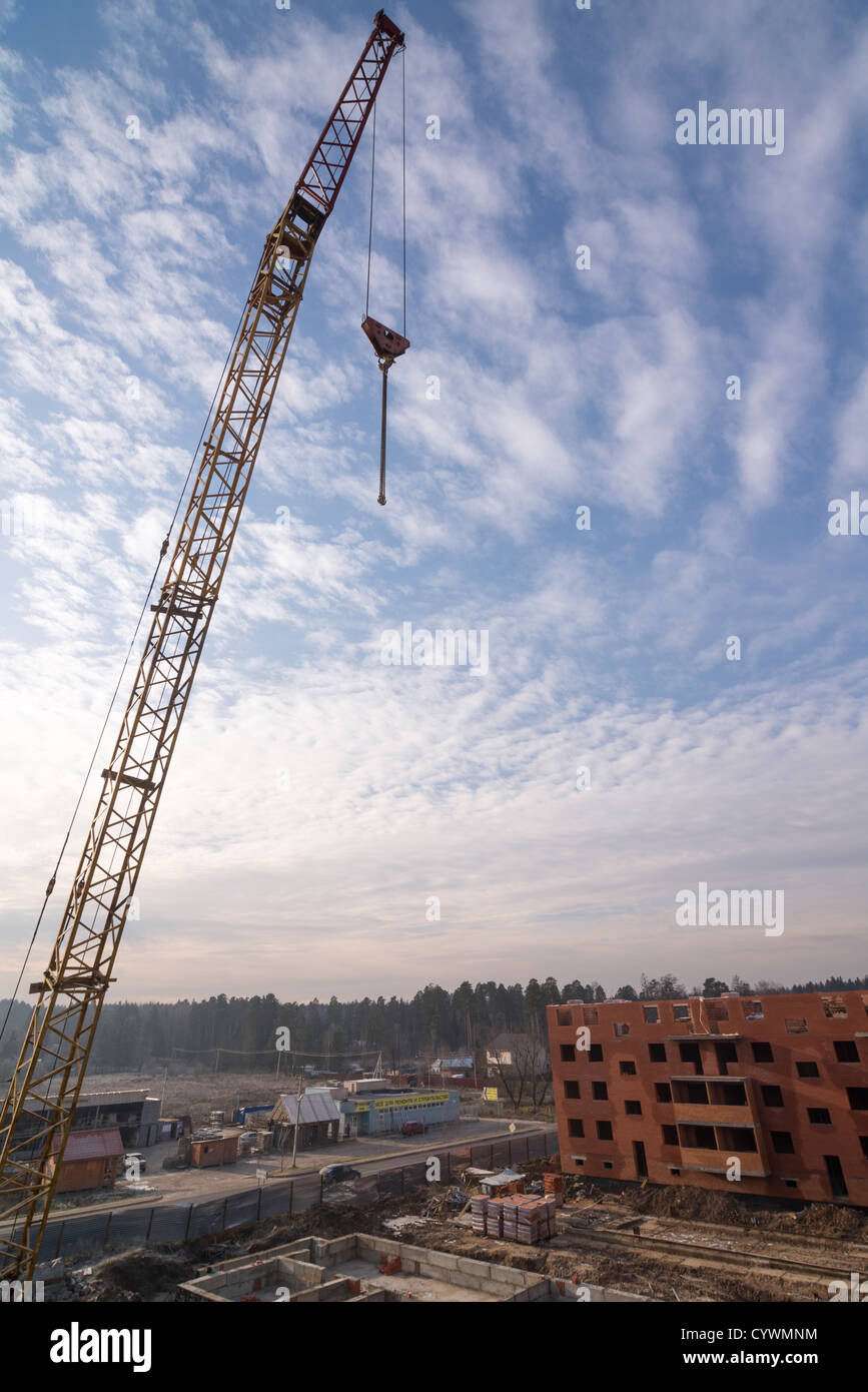 construction site building winter crane progress Stock Photo