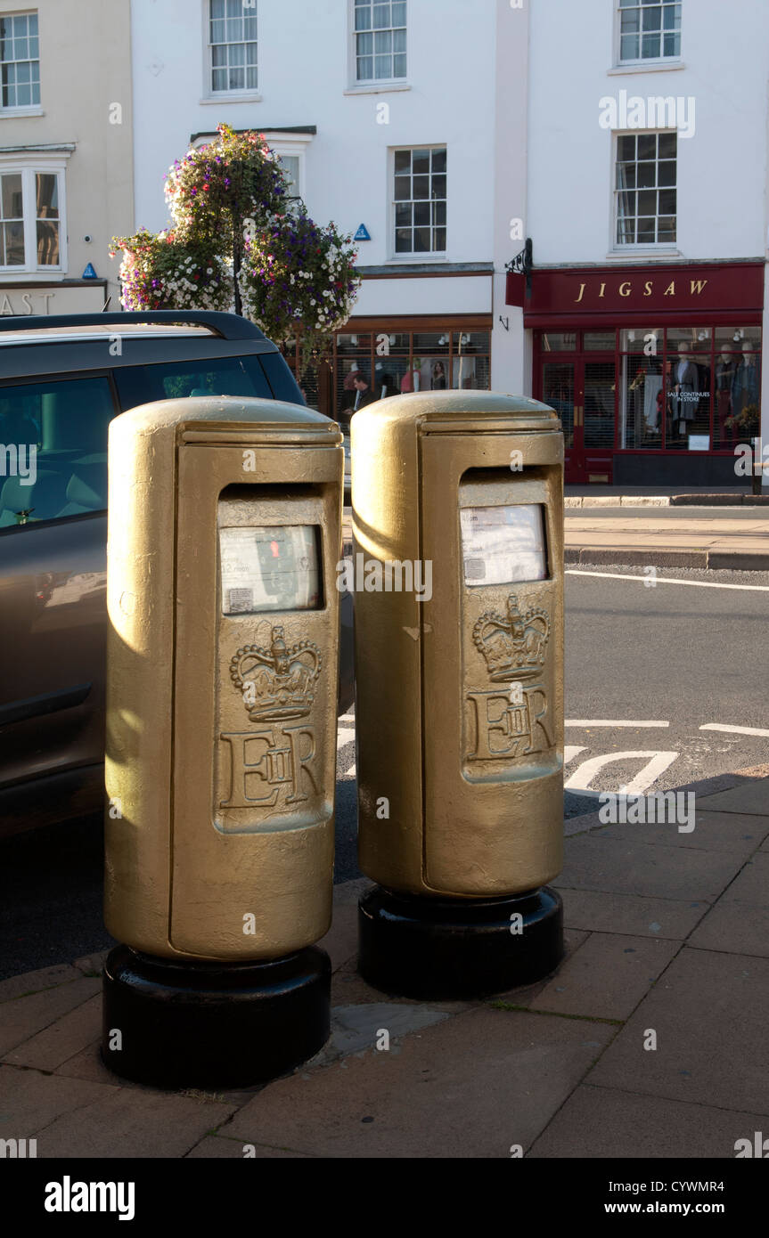 Gold post boxes, StratforduponAvon, Warwickshire, UK Stock Photo Alamy
