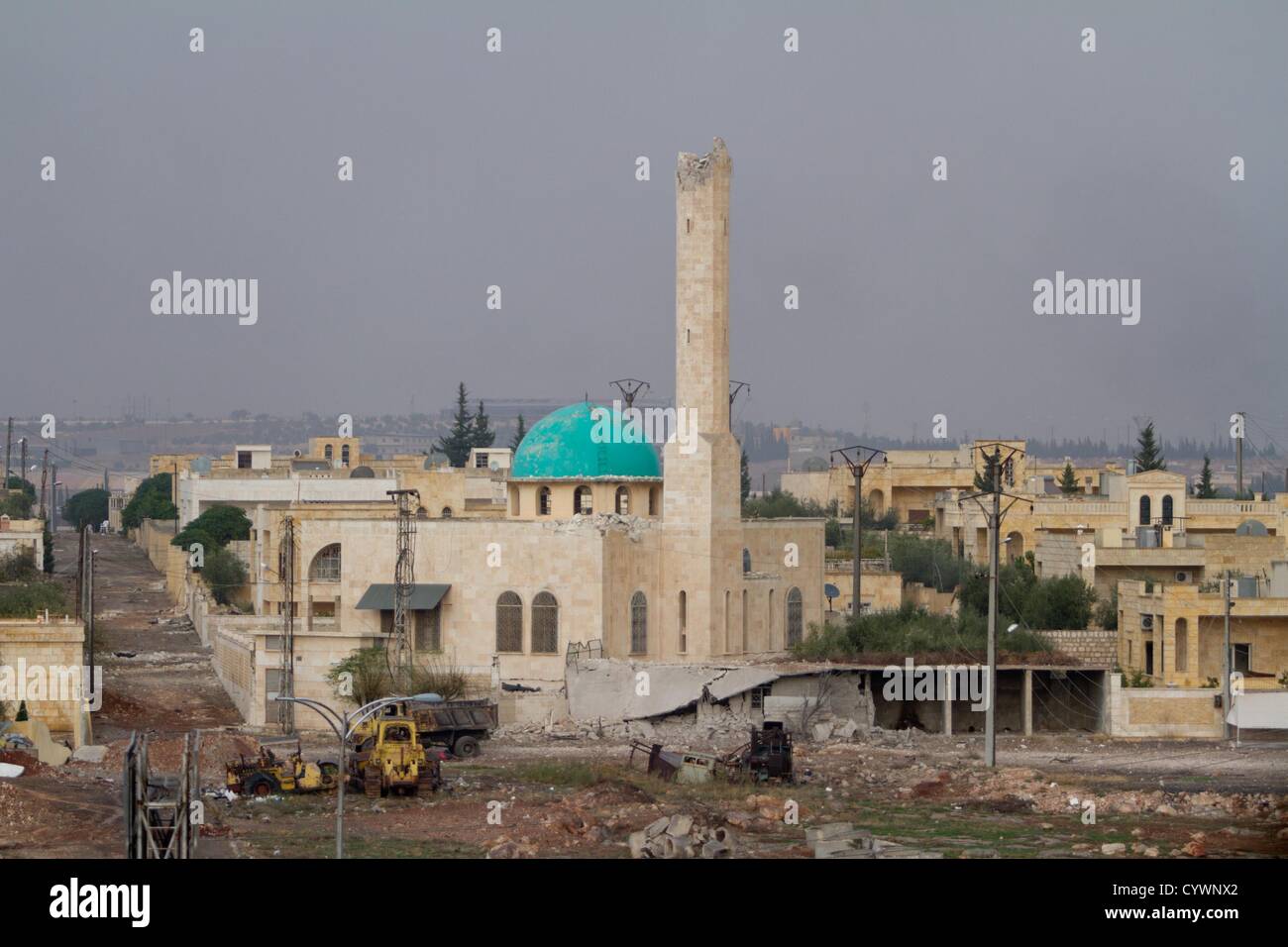 November 9, 2012 - Layramoon, Syria:  A view of a destroyed mosque near the government frontline stronghold. Stock Photo